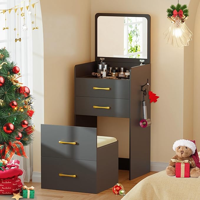 3-in-1 Schminktisch mit Klappspiegel & Stauraum