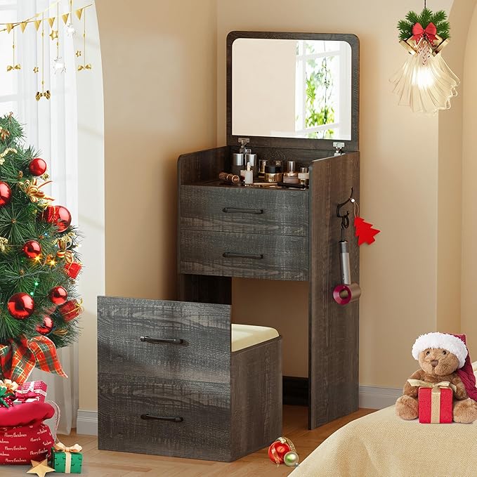 3-in-1 Schminktisch mit Klappspiegel & Stauraum