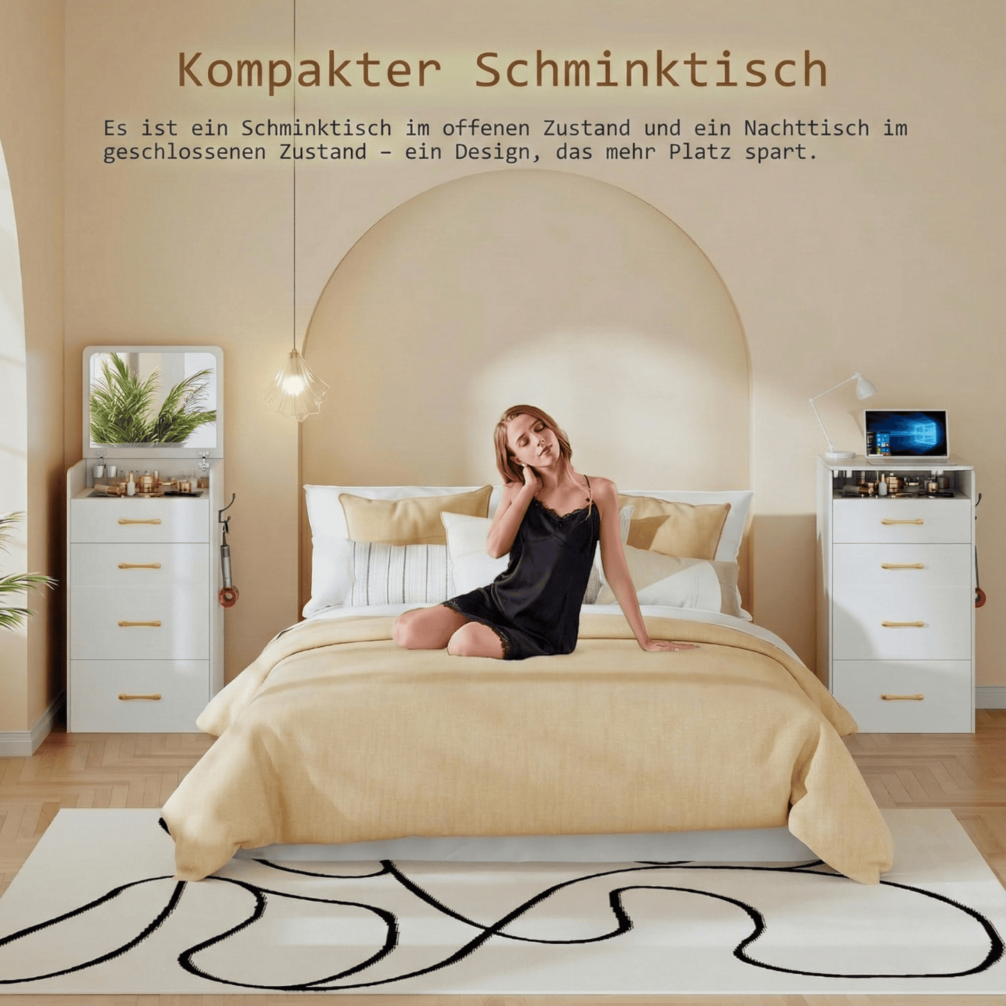 3-in-1 Schminktisch mit Klappspiegel & Stauraum